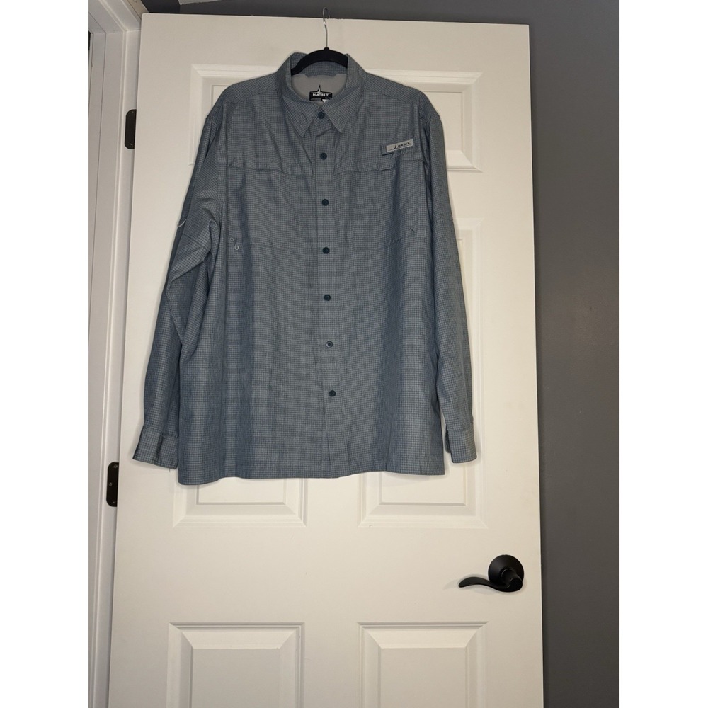 Habitat Men's Button Up Fishing Shirt Xl Blue Back Stripe Solar Factor 40